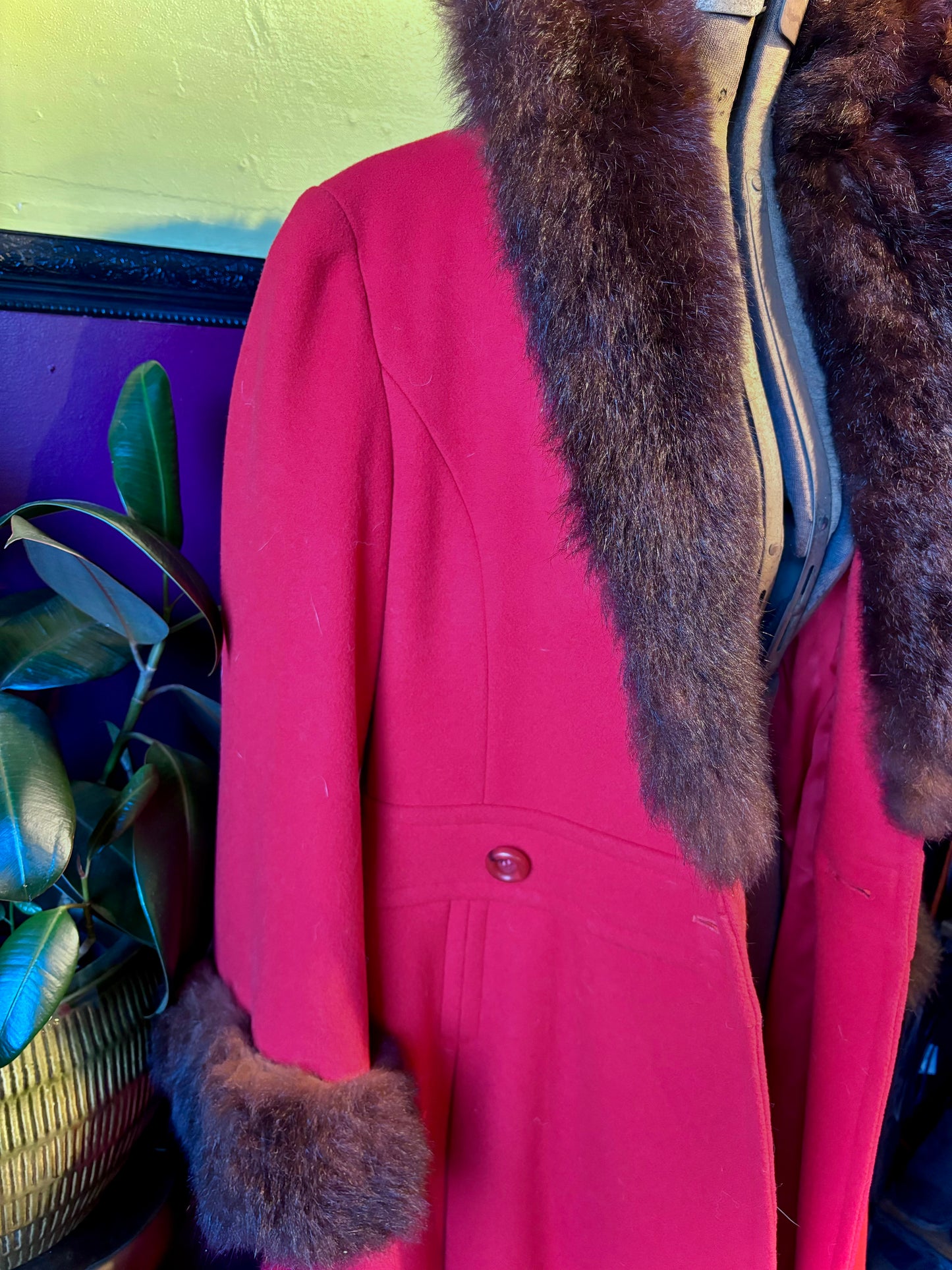 Red Wool & Rabbit Coat