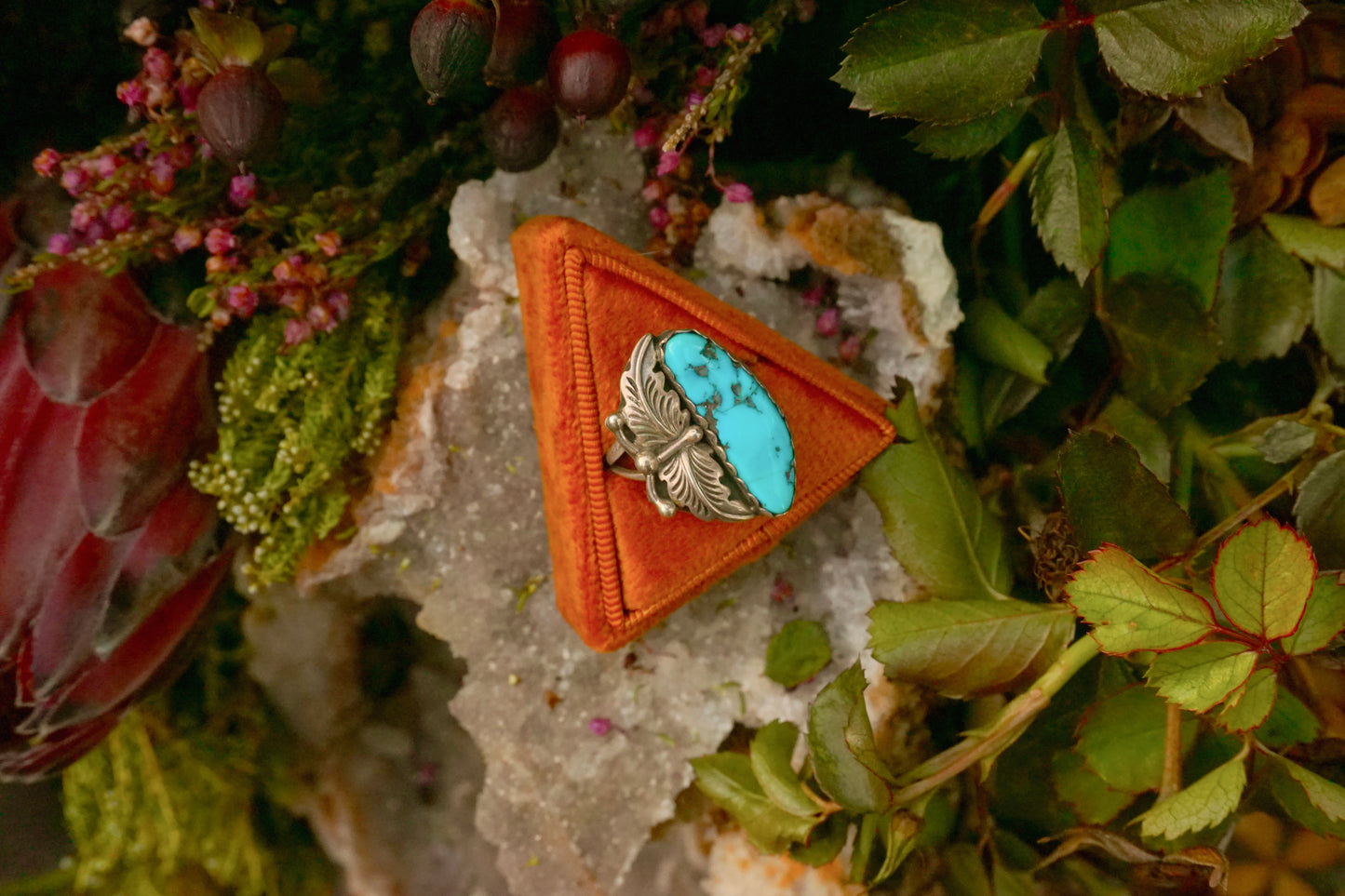 Double Feathered Turquoise Ring