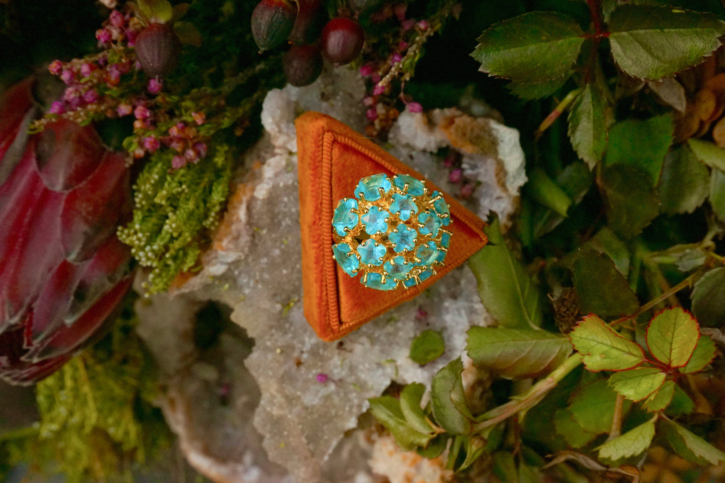 Blue Floral Cocktail Ring